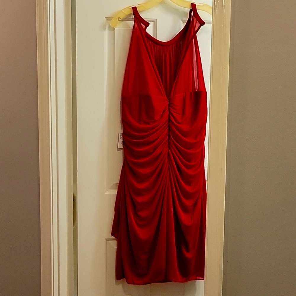 NWT, Women Red Chiffon Rouge Dress style size 20. See measurements attached